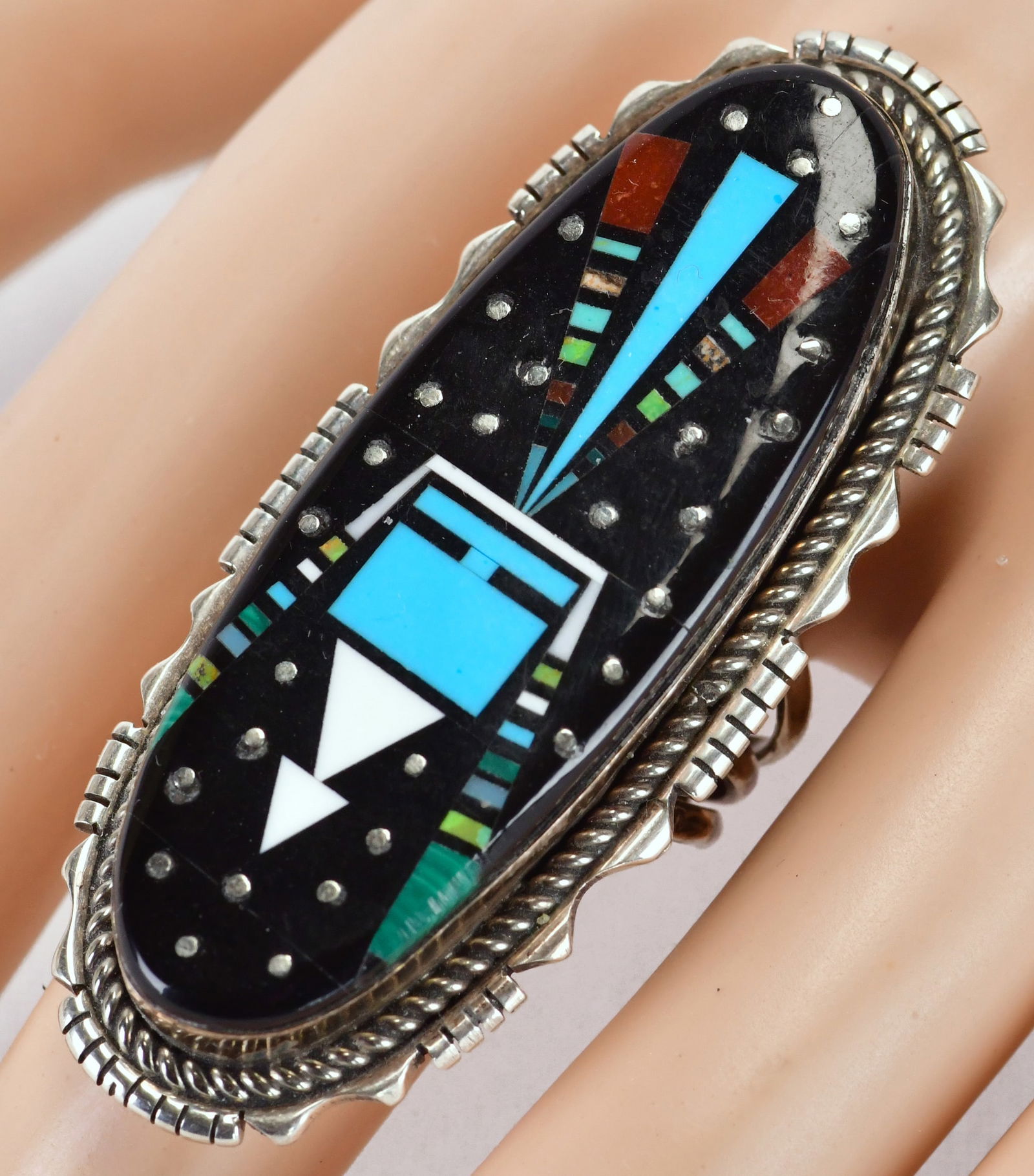 Ray Jack Sterling Silver Micro Inlay Kachina Multi-Stone Ring (1 of 4)