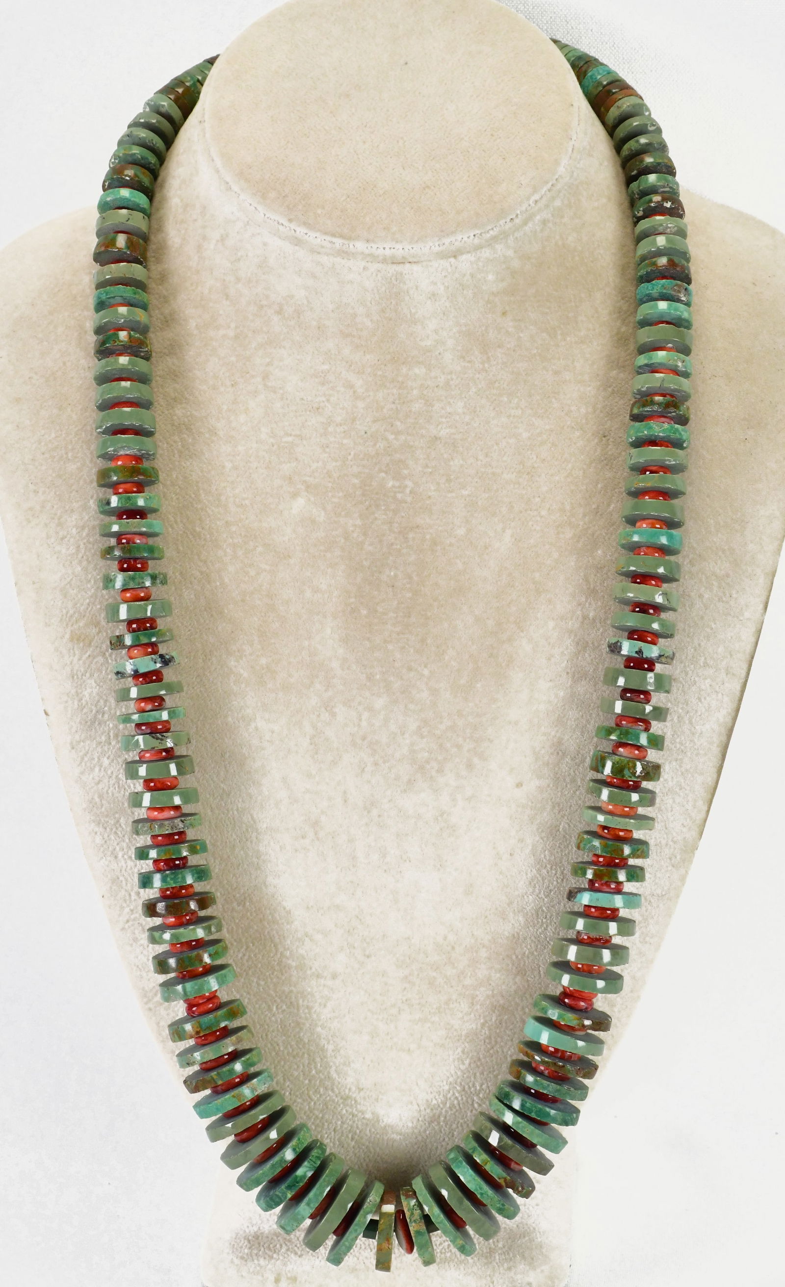 Navajo Sterling Silver Green Kingman Turquoise Disc Necklace (1 of 4)