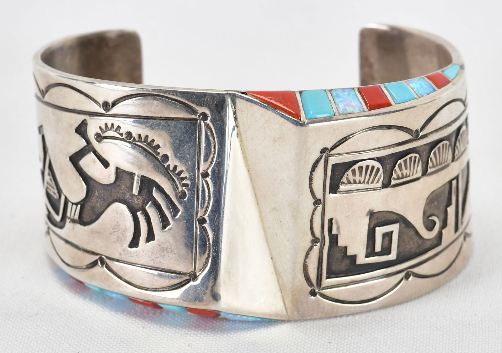 Lonn Parker Sterling Multi-Stone Overlay Kachina Cuff - Unique (1 of 5)