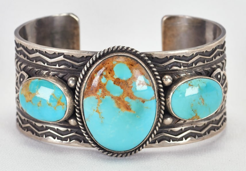 Sunshine Reeves Sterling Silver Kingman Turquoise 3 Stone Bracelet (1 of 5)