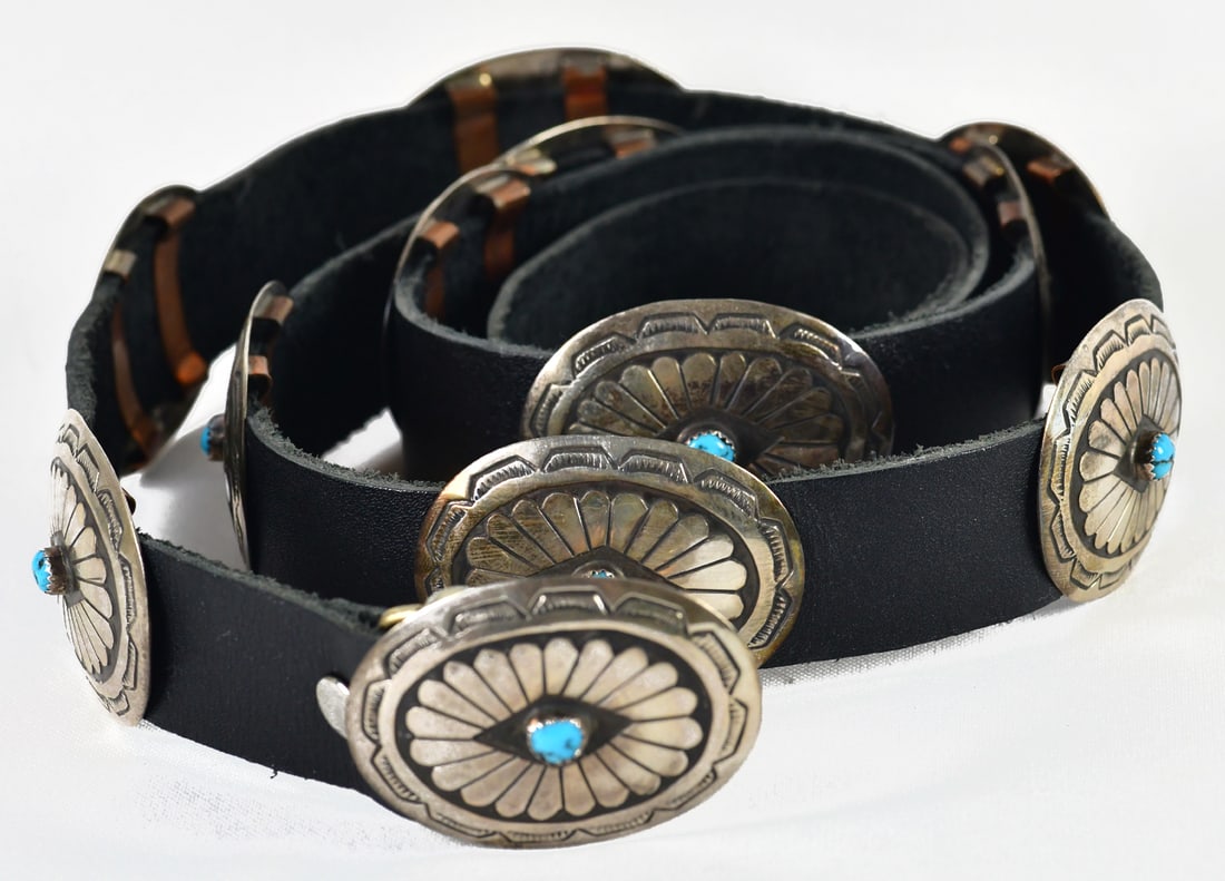 Navajo Vintage Sterling Silver Overlay Concho Belt w/Turquoise (1 of 6)