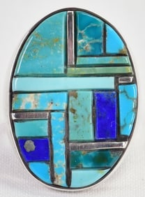 Patricia Ed Becenti Sterling Silver Large Amazing Turquoise & Lapis Men's Ring