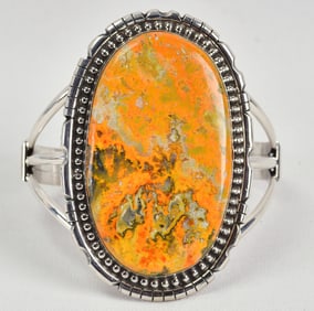 Navajo Sterling Silver Large Bumble Bee Jasper Cuff Bracelet