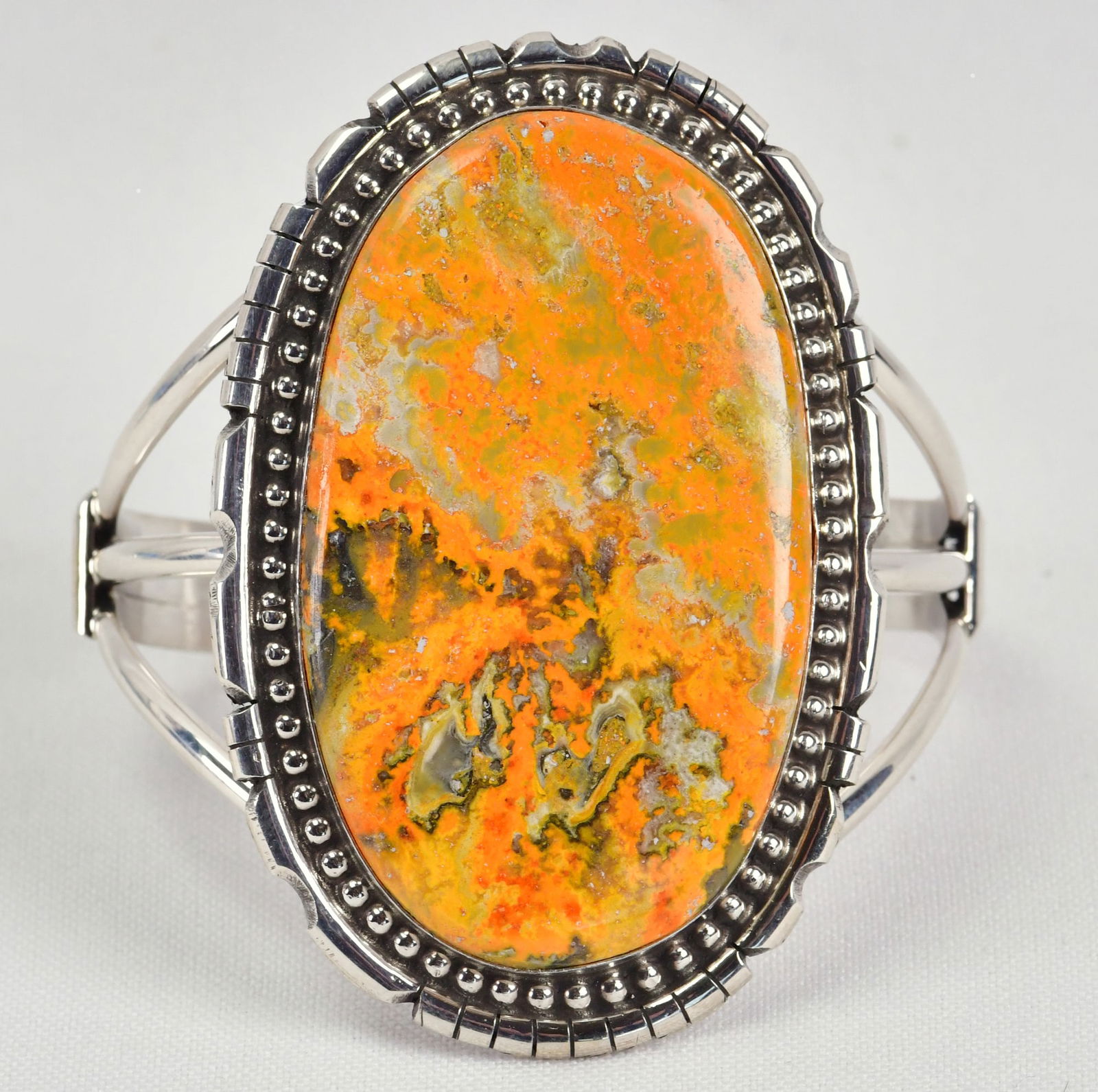 Navajo Sterling Silver Large Bumble Bee Jasper Cuff Bracelet (1 of 4)