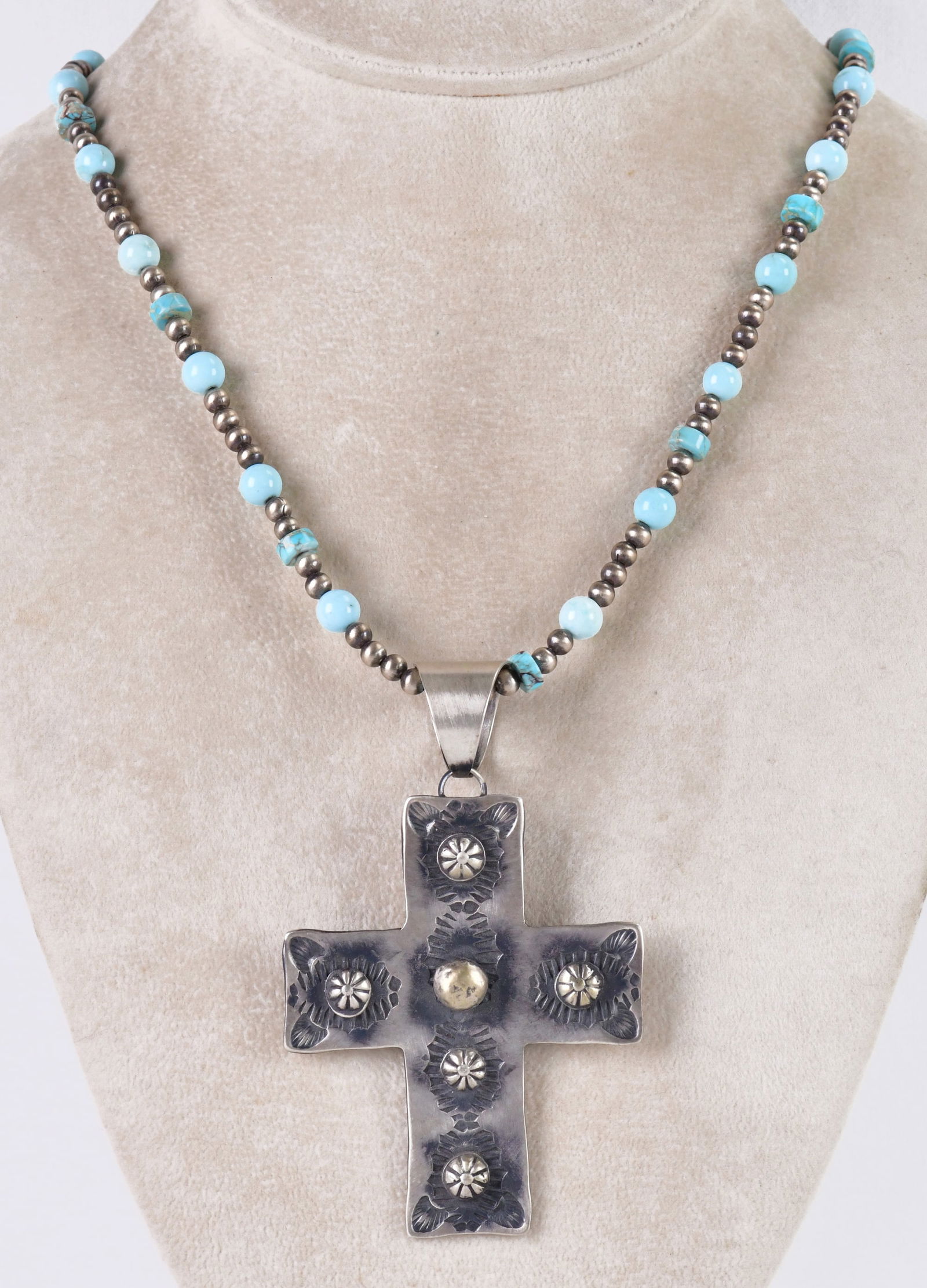 Chimney Butte Sterling Silver Concho Cross Pendant w/Bead Chain (1 of 3)