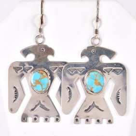 Harold Joe Sterling Silver Thunderbird Earrings with Turquoise