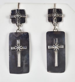 Chimney Butte Sterling Silver Cross with Concho Earrings