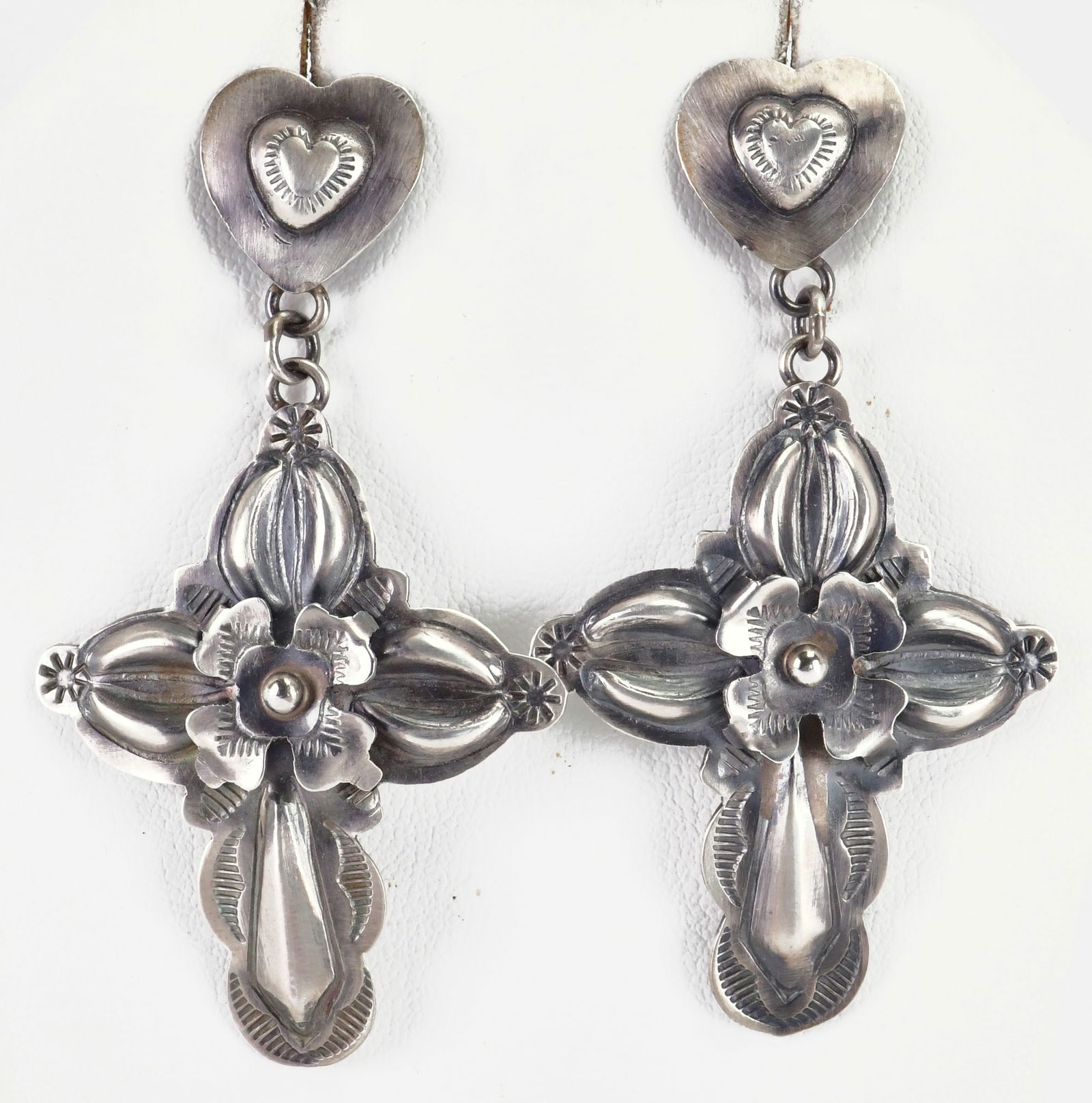 Navajo Sterling Silver Vintage Cross & Cactus Flower Earrings by Yazzie (1 of 4)
