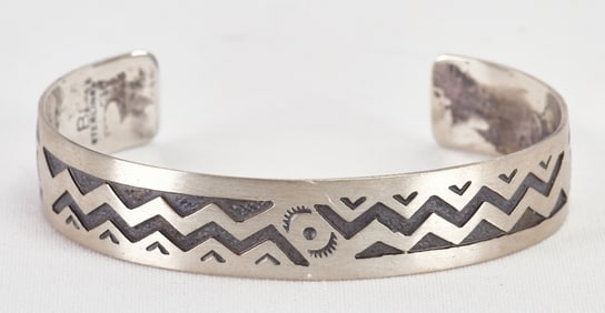 Vintage Native American Sterling Silver Overlay Cuff Bracelet