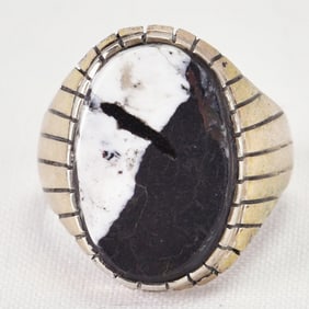 Native American Sterling Silver White Buffalo Turquoise Men's Ring