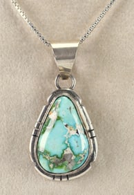 Navajo Sterling Silver Sonoran Gold Turquoise Pendant Necklace
