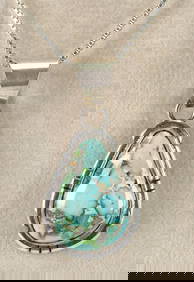 Navajo Sterling Silver Sonoran Gold Turquoise Pendant Necklace (1 of 3)