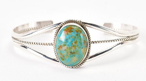 Navajo Sterling Silver Nevada Turquoise Cuff Bracelet