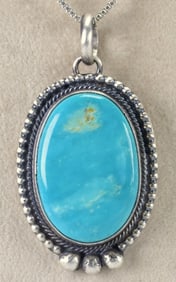 Navajo Sterling Silver Vintage Sierra Nevada Turquoise Pendant