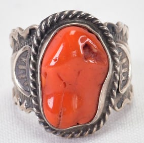 Russell Sam Sterling Silver Coral Nugget Ring