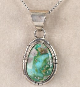 Native American Sterling Silver Sonoran Gold Turquoise Pendant Necklace