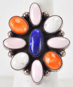 Native American Sterling Silver Vintage Multi-Stone Cluster Ring