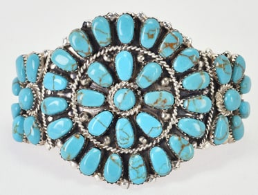 Juliana Williams Sterling Silver Block Turquoise Cluster Cuff Bracelet