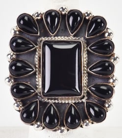 Native American Sterling Silver Square Black Onyx Ring