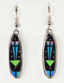 Gilbert Smith Sterling Silver Mico Pave Inlay Multi-Stone Earrings