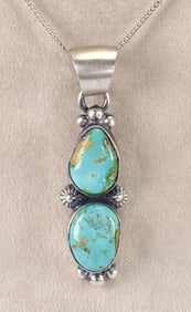 Robert Shakey Sterling Silver Campitos Turquoise Pendant