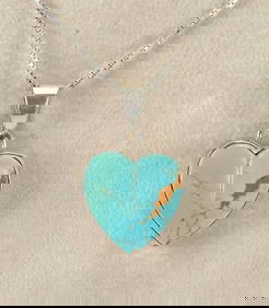 Navajo Sterling Silver Kingman Turquoise Heart Shape Pendant Necklace (1 of 3)