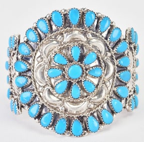Danny Wanueka Sterling Silver Block Turquoise Cluster Cuff