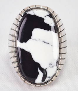 Ray Jack Sterling Silver White Buffalo Turquoise Ring: Sterling Silver| Ray Jack Sterling Silver White Buffalo Turquoise Men's Ring| Genuine White Buffalo Turquoise| Measures 1 3/8" Long x 7/8" Wide| Hallmarked "R"| Weighs 27.2 Grams| Size 12.5| Native Am