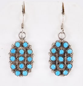 Vintage Zuni Sterling Silver Natural Turquoise Snake Eye Earrings