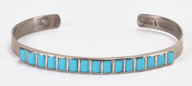 Native American Sterling Silver Turquoise Small Cuff Bracelet