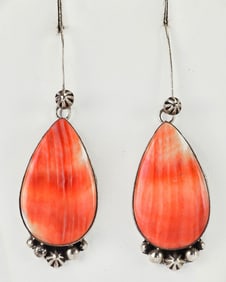 Eddie Secatero Sterling Silver Spiny Oyster Teardrop Earrings