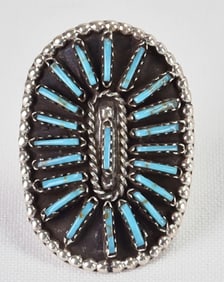 Zuni, Vintage Sterling Silver Turquoise Needlepoint Ring