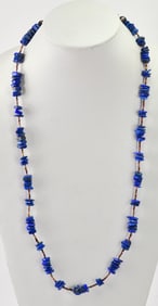 Native American Sterling Silver Lapis and Heishi Bead Necklace-31"