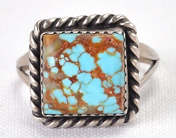 Native American Vintage Number 8 Turquoise Small Square Ring