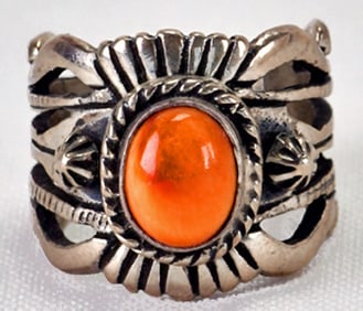 Russell Sam Sterling Silver Spiny Oyster Ring w/Ornate Band