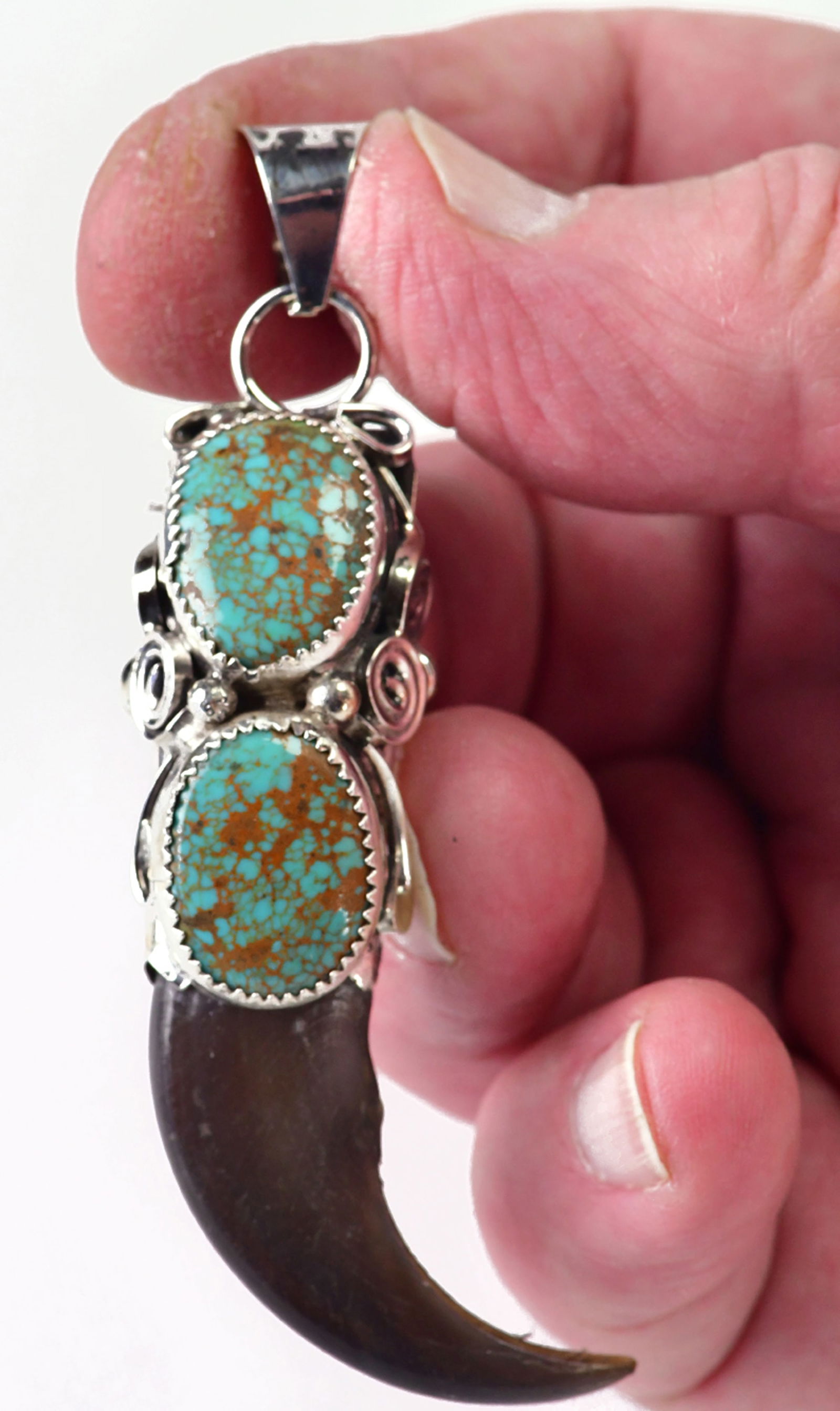 Mike Thomas, Jr. Sterling Silver Bear Claw Pendant w/Kingman Turquoise (1 of 4)