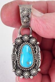 A. Calladitto Sterling Silver Cypress Springs Turquoise Pendant