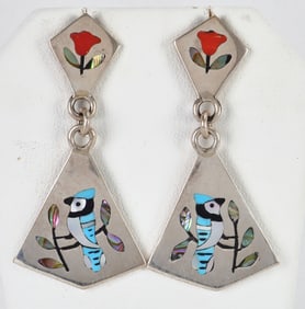 S. C. Edaakie Sterling Silver Inlay Blue Bird Earrings