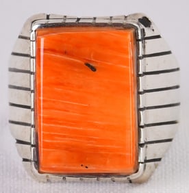 Ray Jack Sterling Silver Orange Spiny Oyster Men's Ring