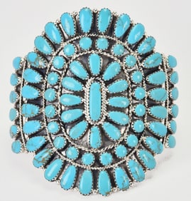 Tina Ben Sterling Silver Block Turquoise Cluster Cuff Bracelet