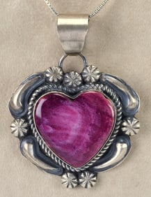 Jeff James Sterling Silver Purple Spiny Oyster Repousse Heart Pendant