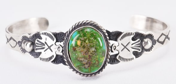 Leroy James Sterling Silver Sonoran Gold Turquoise Thunderbird Cuff