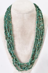 Native American Sterling Silver Turquoise 3 Strand Chip Necklace