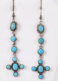 Navajo Sterling Silver Campitos Turquoise Long Dangle Earrings
