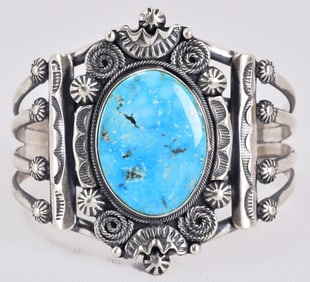 Jackson Hoskie Sterling Silver Blue Moon Turquoise Cuff Bracelet