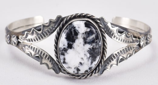 Juanita Long Sterling Silver White Buffalo Turquoise Cuff Bracelet