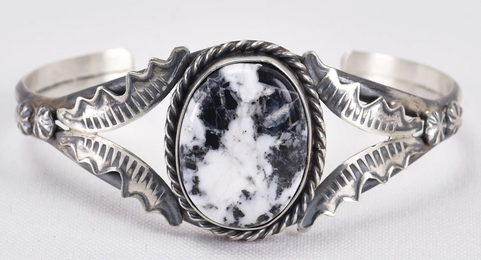 Juanita Long Sterling Silver White Buffalo Turquoise Cuff Bracelet (1 of 4)