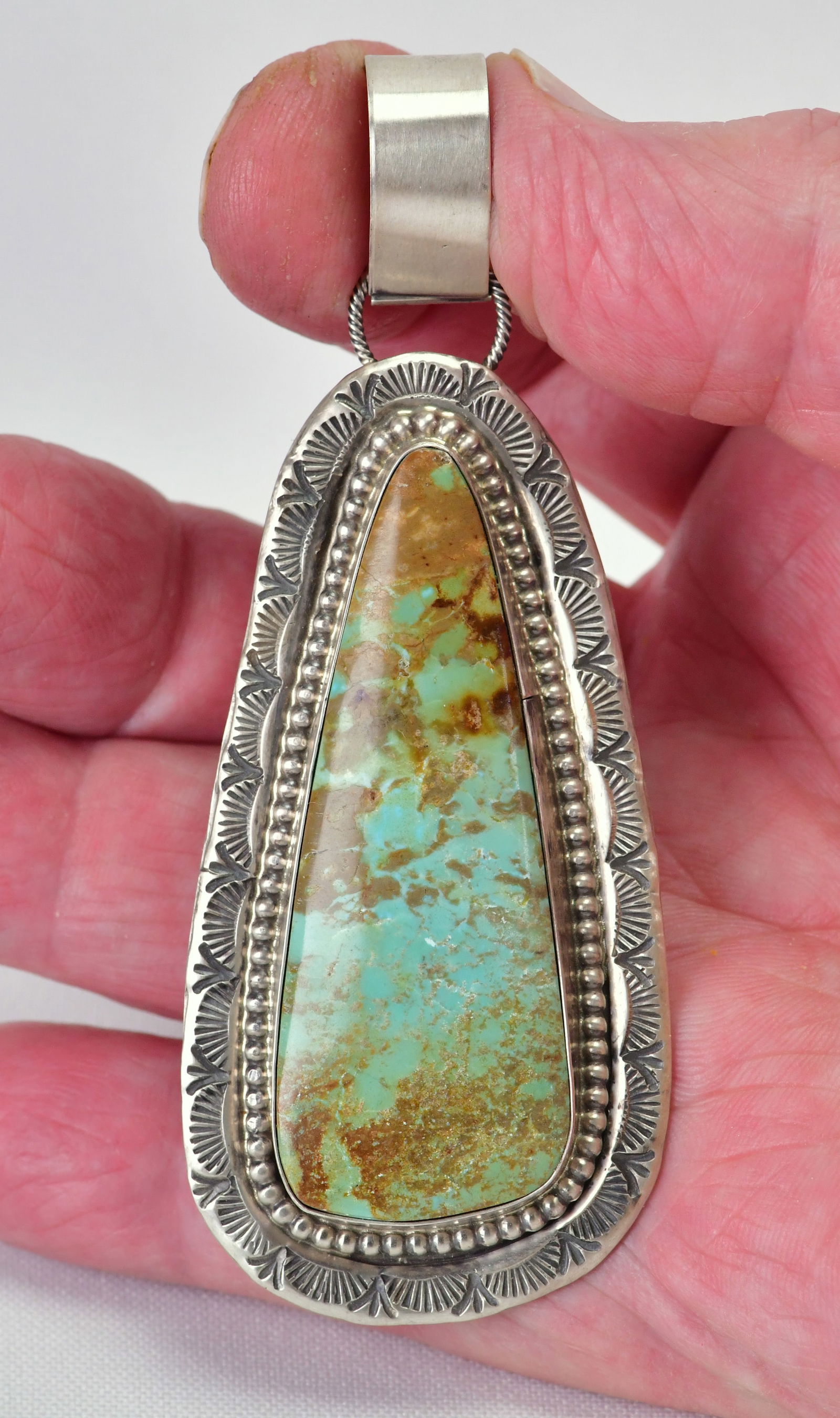 Navajo, Betta Lee Sterling Silver Long Kingman Teardrop Pendant (1 of 3)