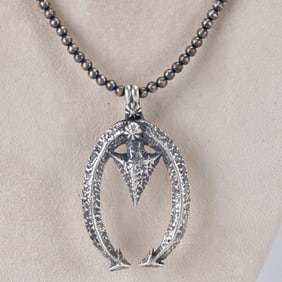 Kevin Billah Sterling Silver Heavy Sand Cast Naja Necklace w/Arrowhead