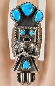 Doris Smallcanyon Sterling Silver Kachina Ring w/Kingman Turquoise